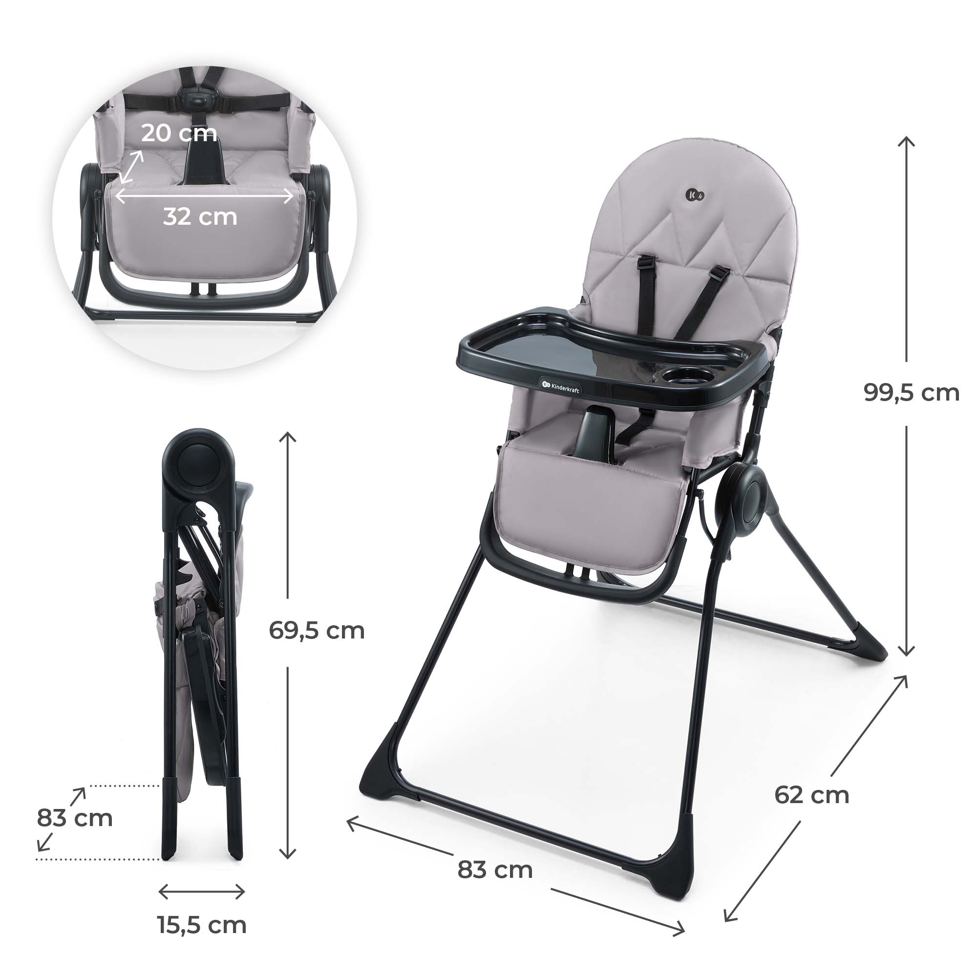 Kinderkraft BINCI столче за хранене GREY