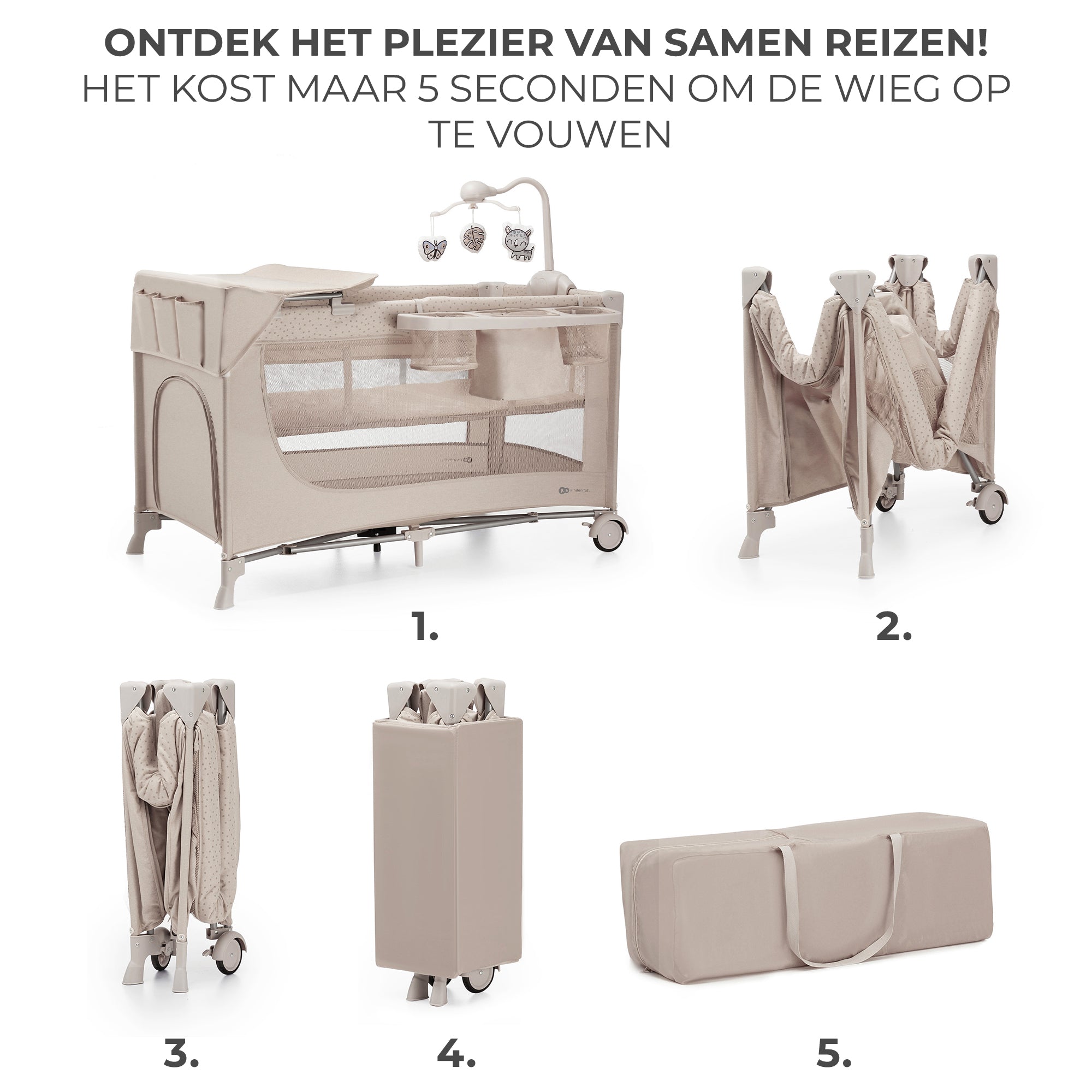 Kinderkraft JOY FULL 2 бебешка кошара с аксесоари BEIGE