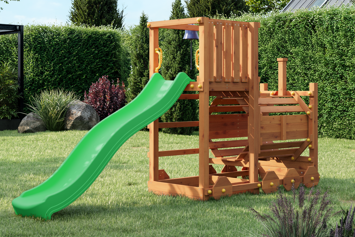 Fungoo 10090 LOCO дървен локомотив с пързалка