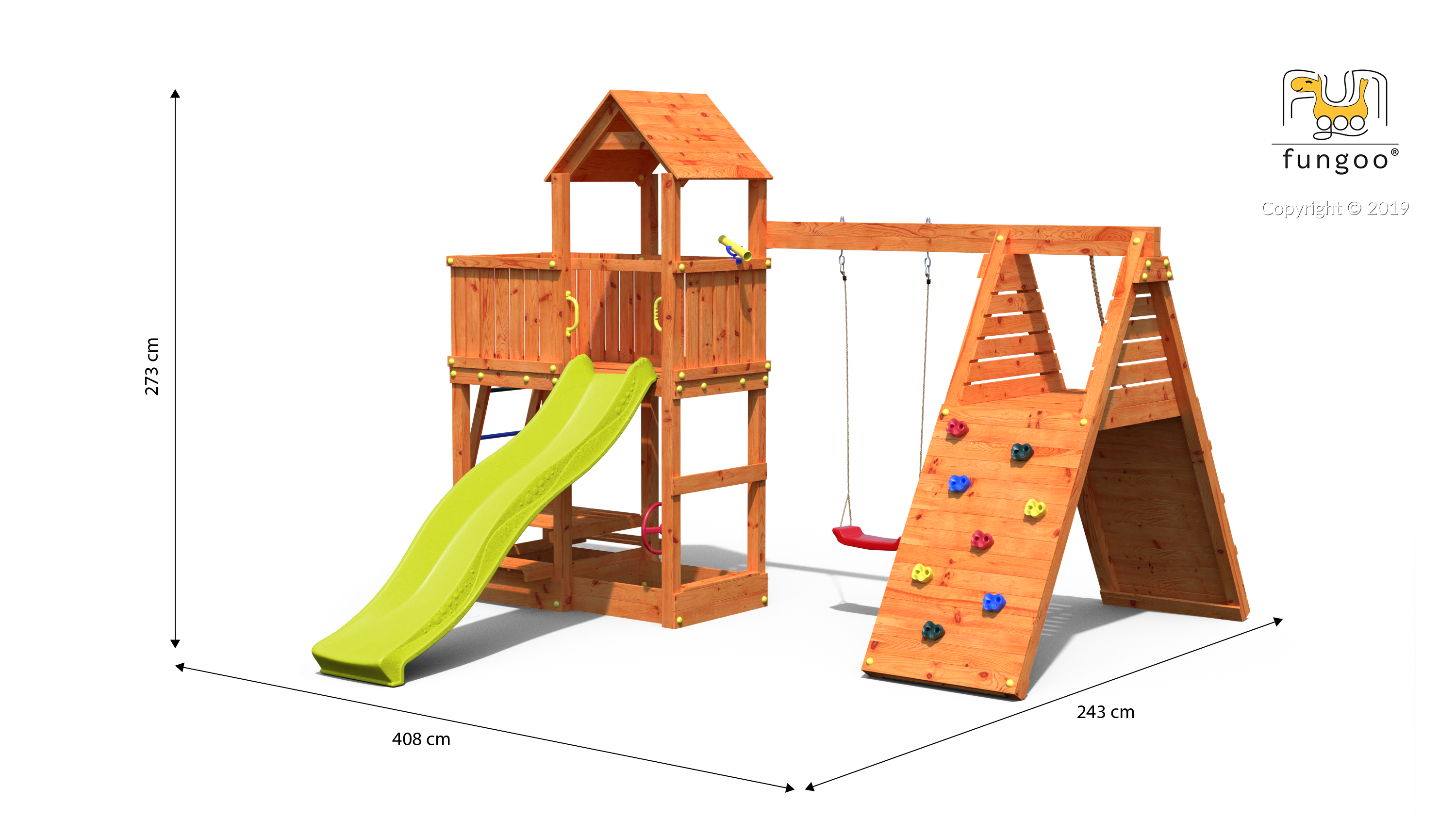 Fungoo 04640 FLUPPI дървена детска площадка с пързалка и люлки