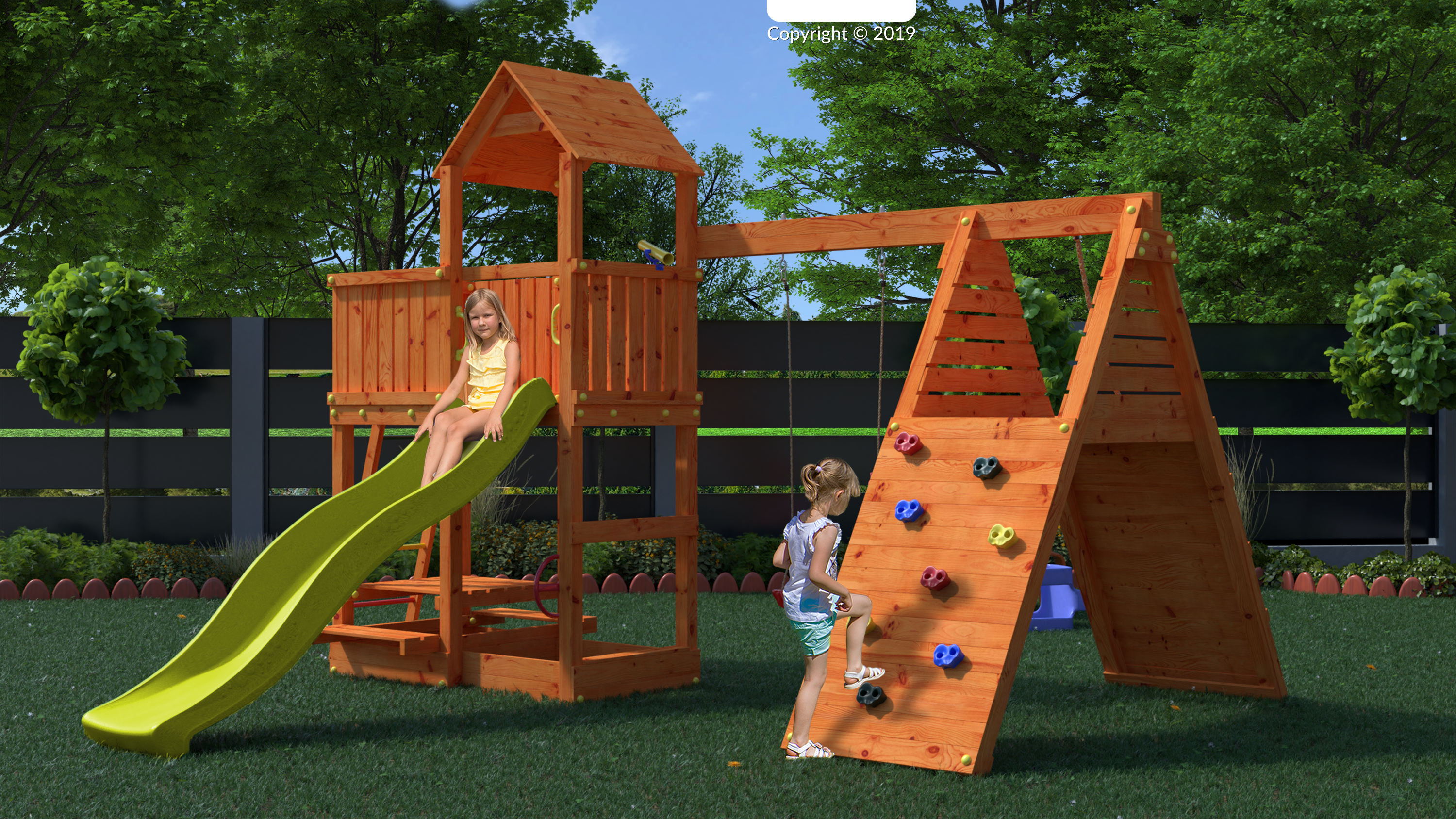 Fungoo 04640 FLUPPI дървена детска площадка с пързалка и люлки