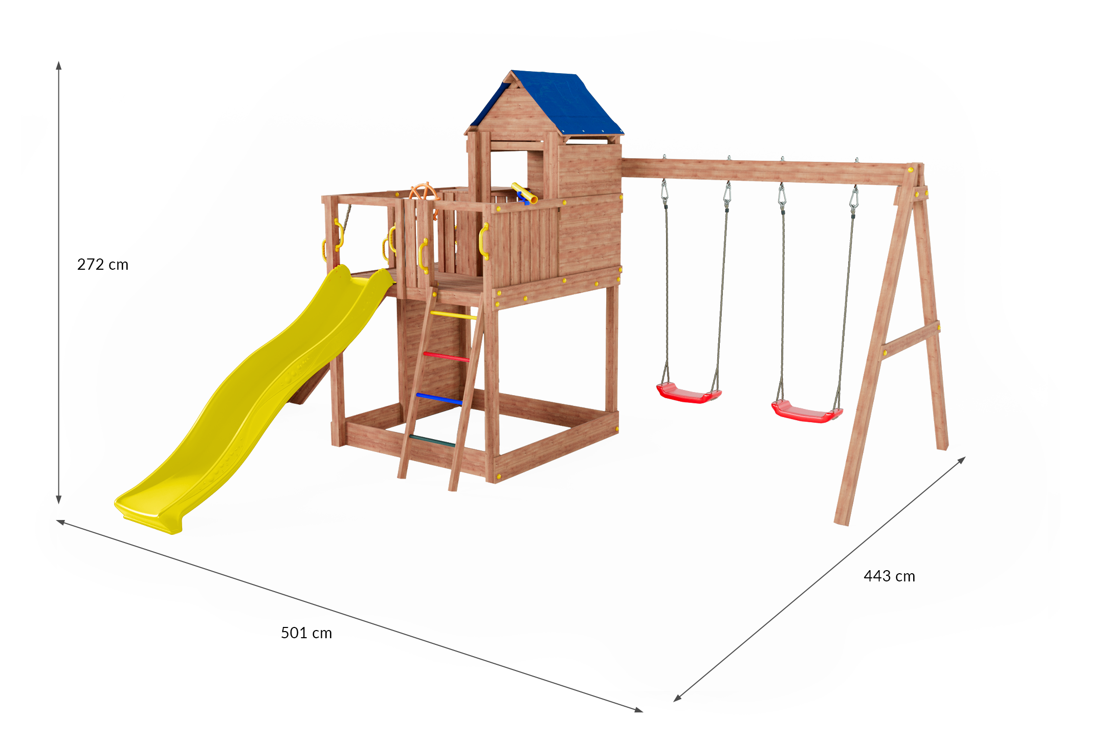 Fungoo 05130 TREEHOUSE дървена детска площадка с пързалка и люлки