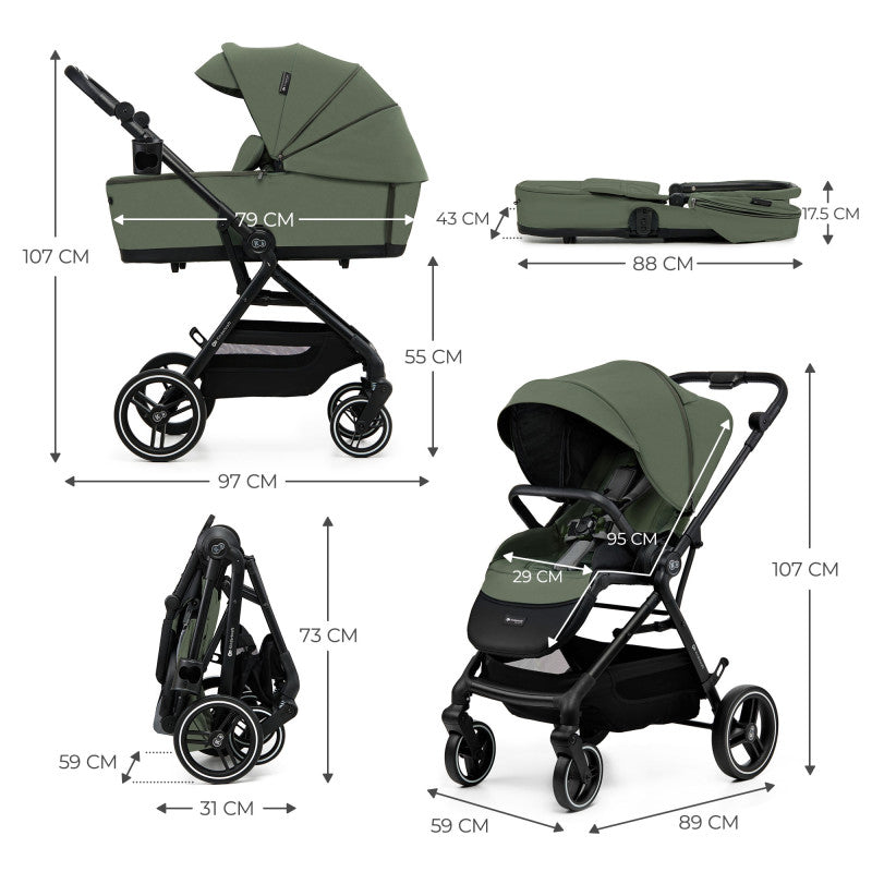 Kinderkraft YOXI бебешка количка 3в1 MYSTIC GREEN