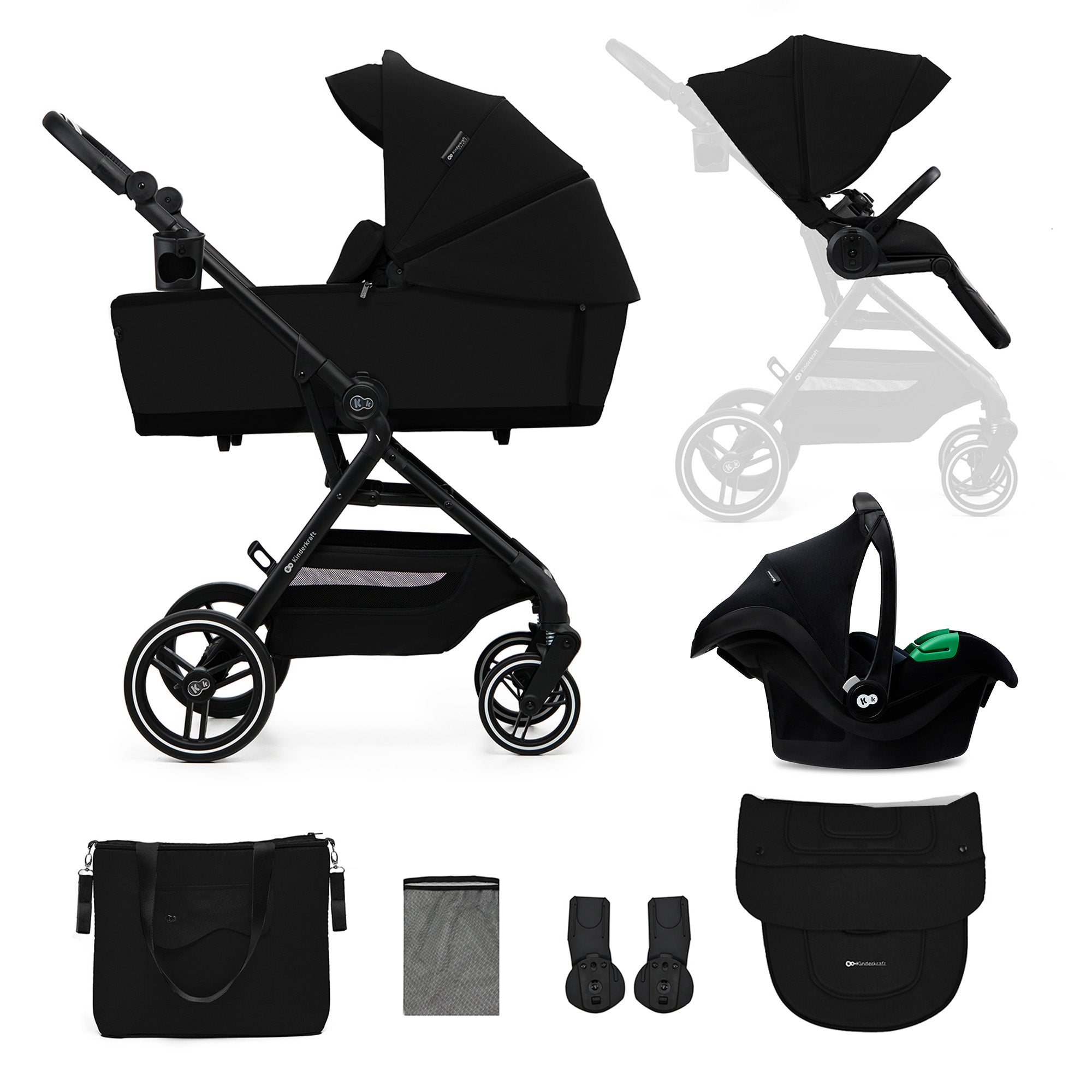 Kinderkraft YOXI бебешка количка 3в1 PURE BLACK
