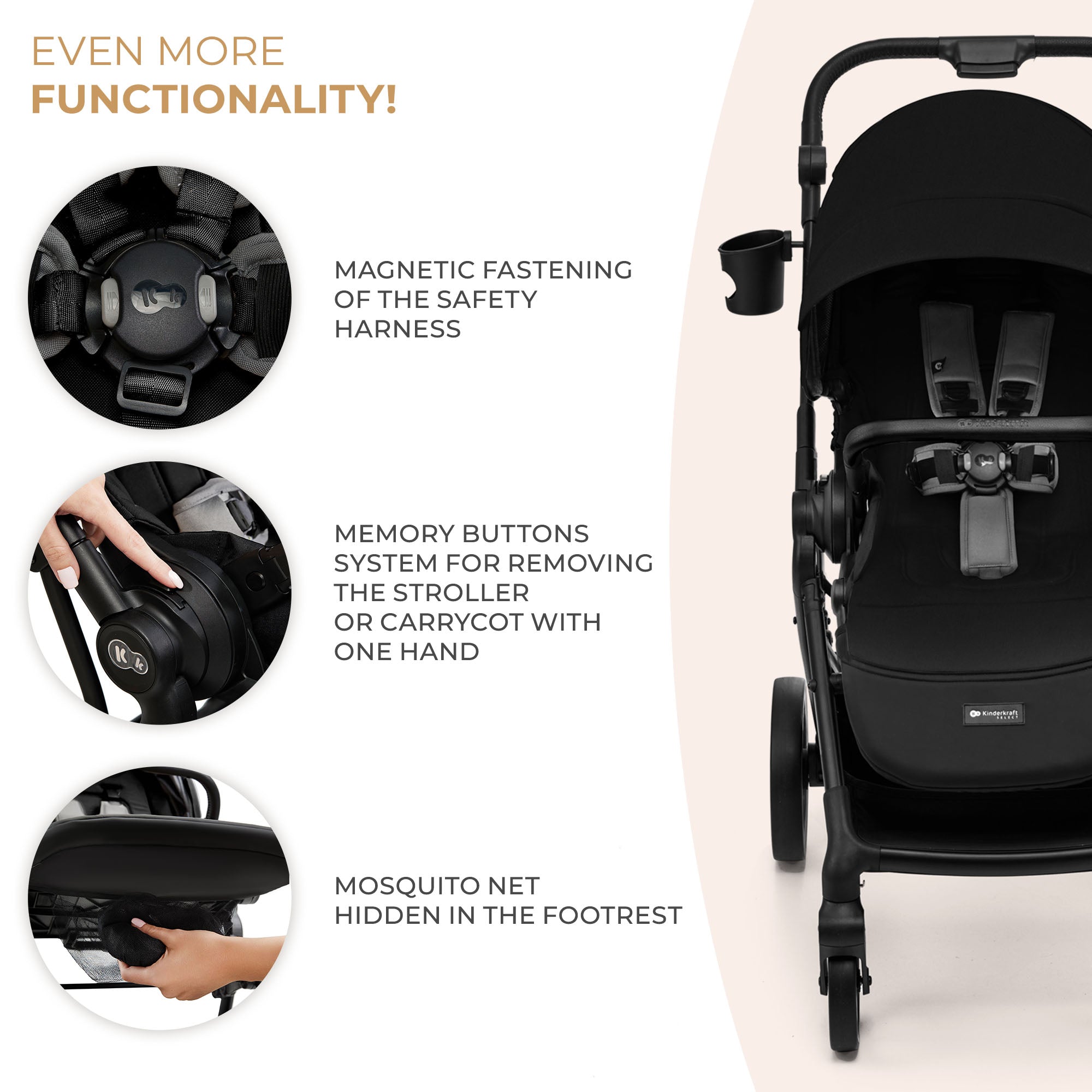 Kinderkraft YOXI бебешка количка 3в1 PURE BLACK