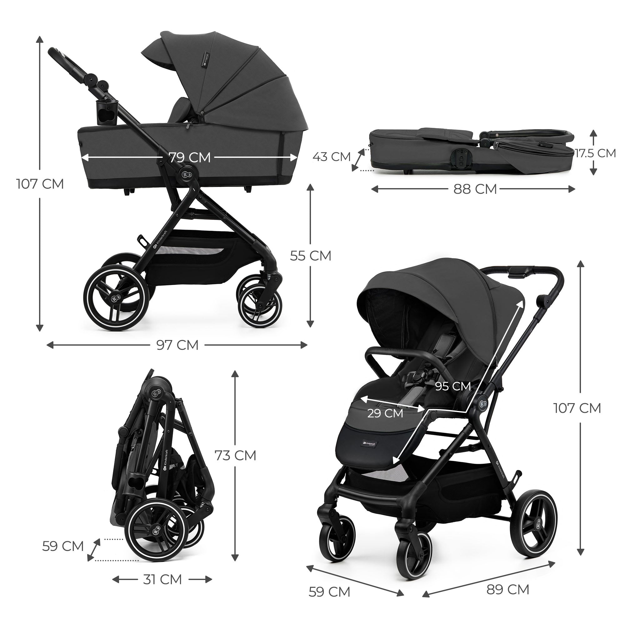 Kinderkraft YOXI бебешка количка 3в1 MOONLIGHT GREY