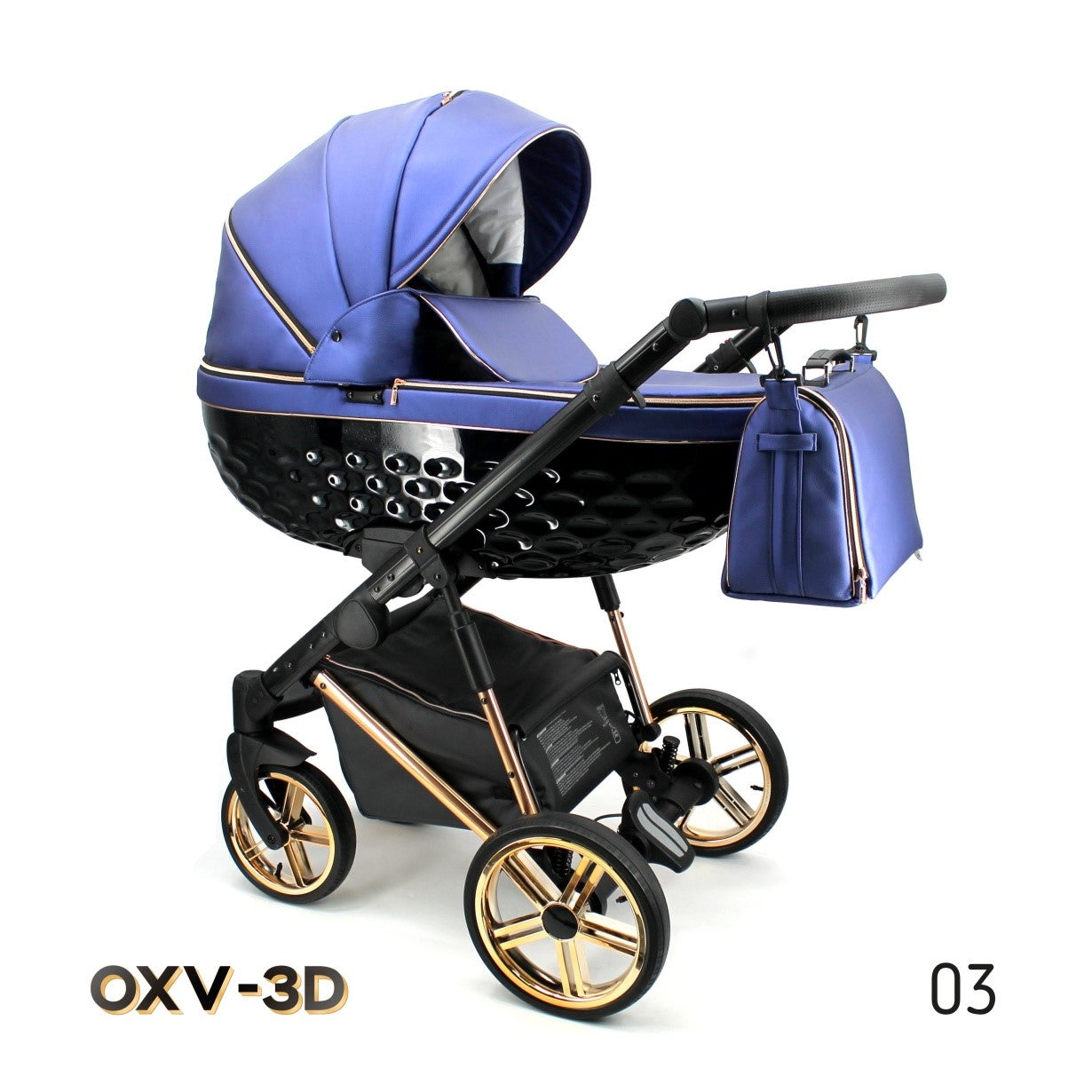 Adbor-бебешка количка 3в1 Avenue 3D eco: синя кожа/черен