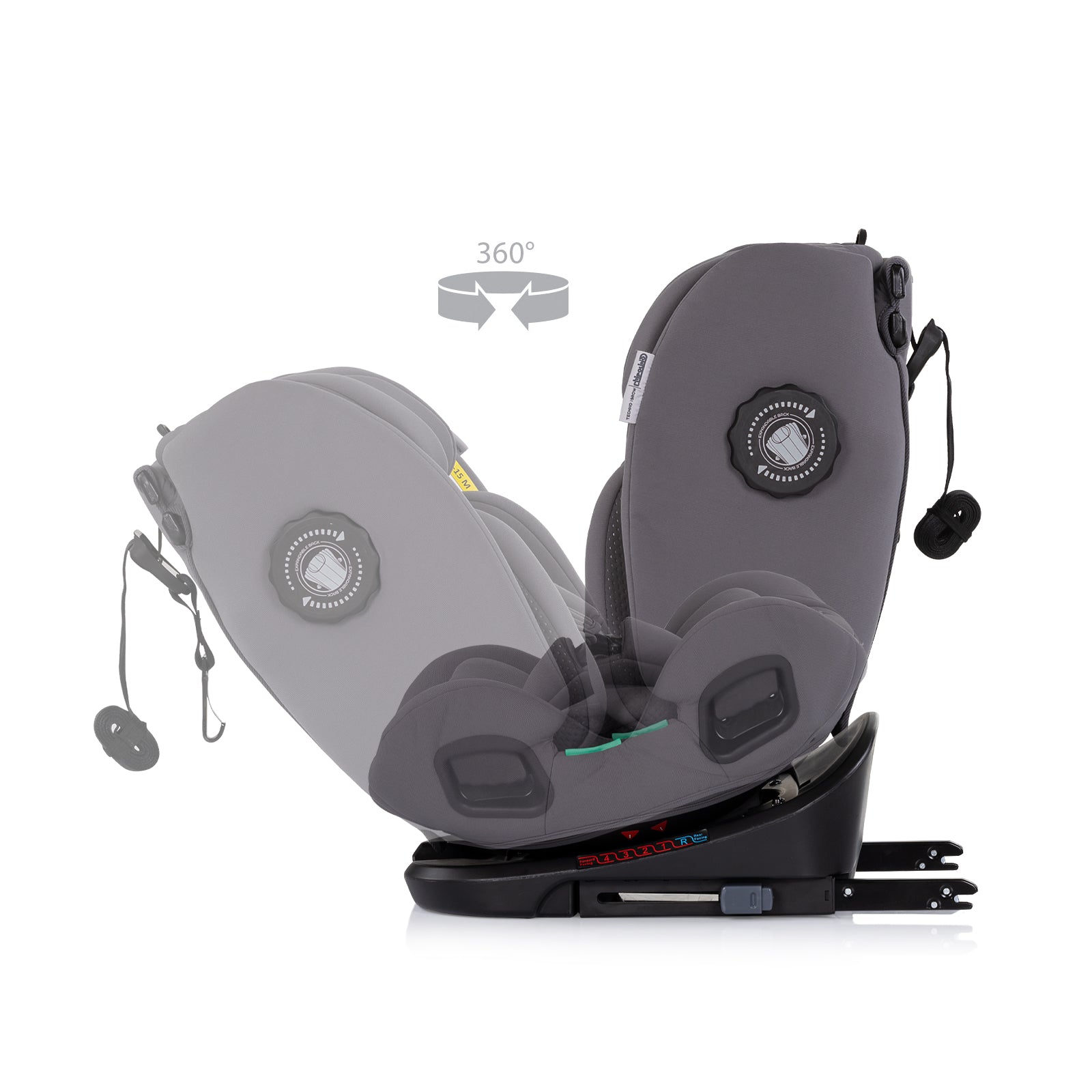 Chipolino Столче за кола360 I-size40-150 Techno iGROW сив