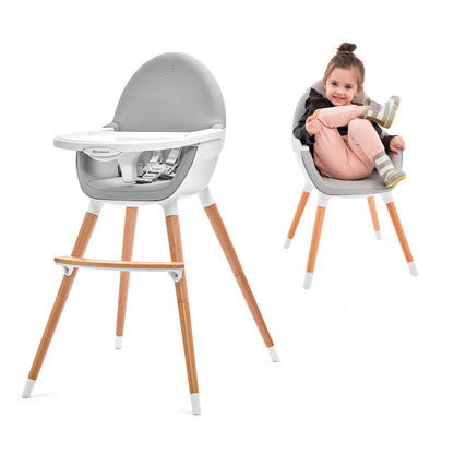 KinderKraft столче за хранене 2IN1 FINI сиво/дървени крака