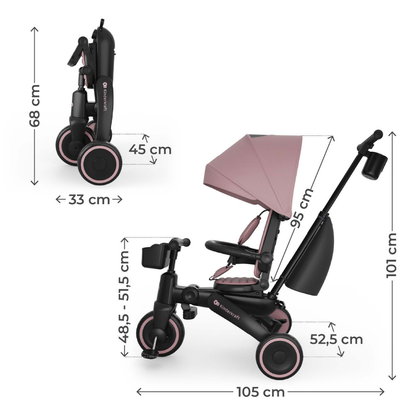 KinderKraft JAZZ 3 сгъваема триколка РОЗОВА