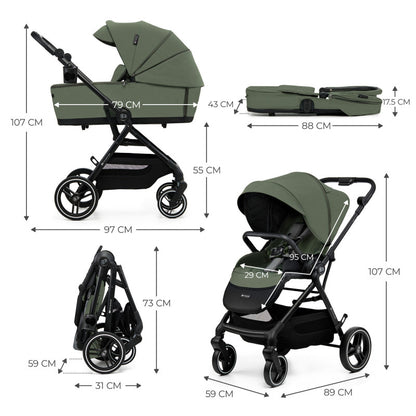 Kinderkraft YOXI бебешка количка 3в1 MYSTIC GREEN