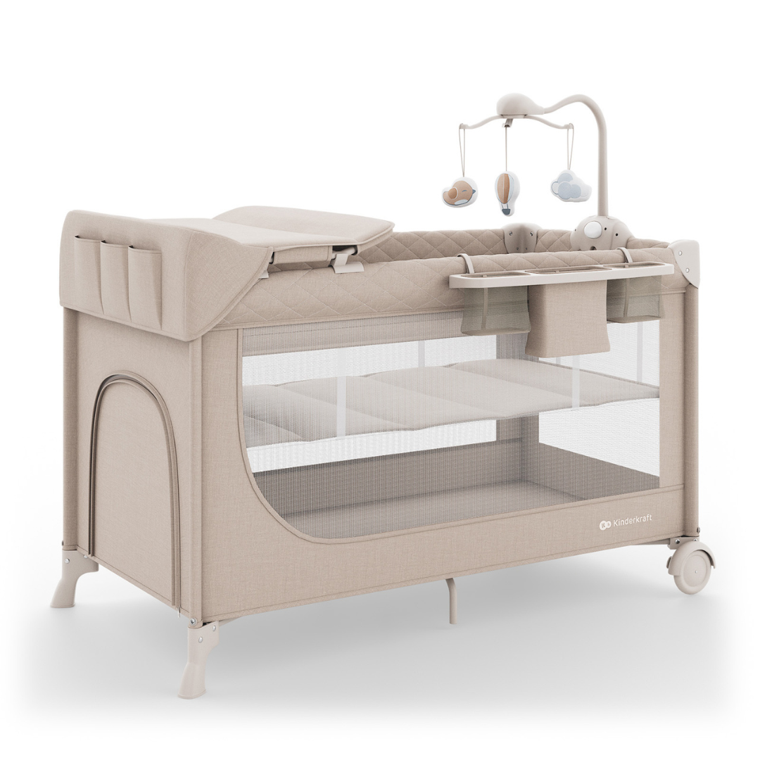 Kinderkraft LEODY UP сгъваема бебешка кошара с аксесоари BEIGE
