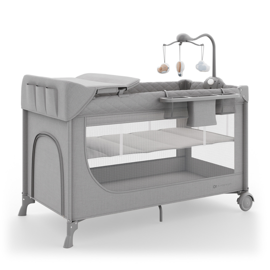 Kinderkraft LEODY UP сгъваема бебешка кошара с аксесоари GREY